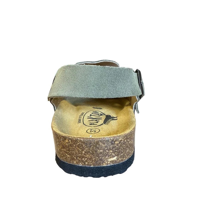 Plakton Damen-Pantoletten Gibraltar aus Wildleder mit Doppelriemen - Helles Khaki