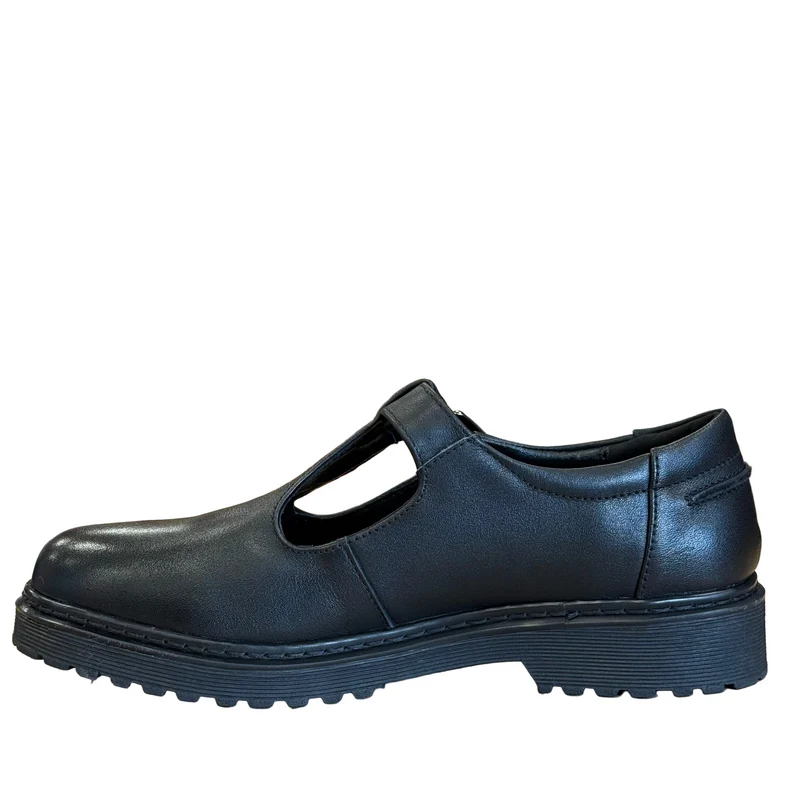 Teds Kinder Cybele Leder T-Bar Schulschuh | Schwarz