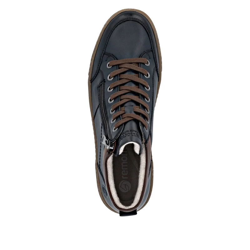 Remonte Damenmode Leder Extrabreite High Top Sneakers | Dunkelblau