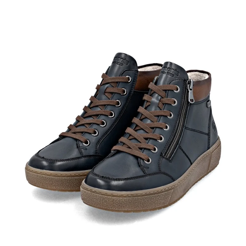Remonte Damenmode Leder Extrabreite High Top Sneakers | Dunkelblau