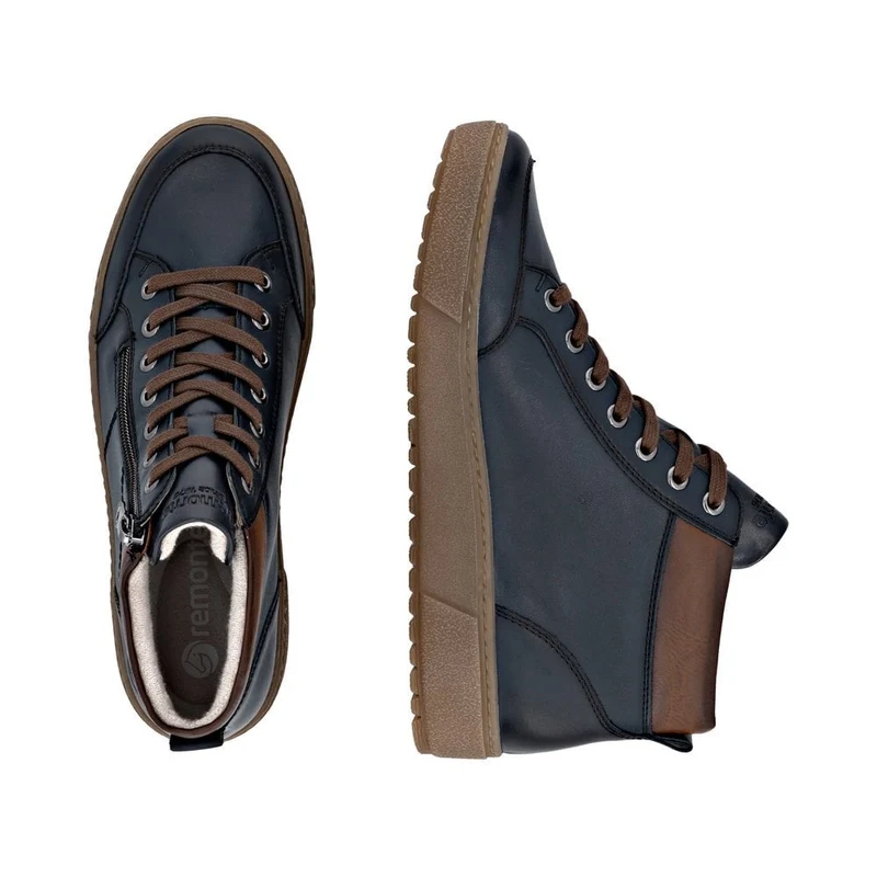 Remonte Damenmode Leder Extrabreite High Top Sneakers | Dunkelblau