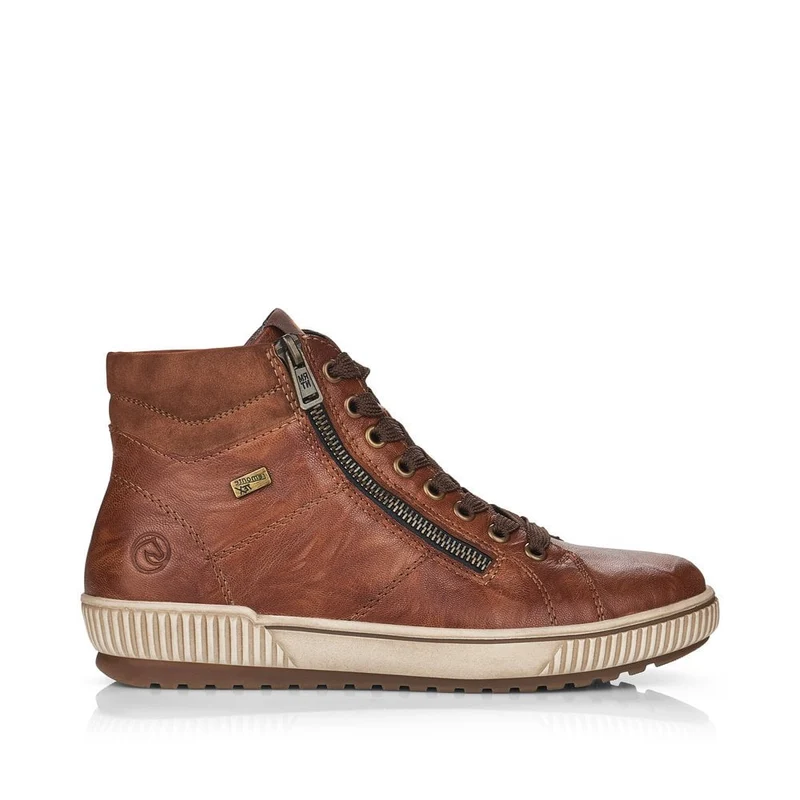 Remonte Damenmode Leder Hi Top Sneakers | Braun