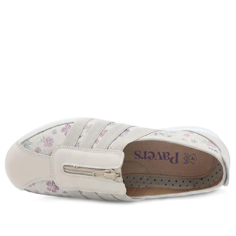 Casual Zip Up Leather Trainers - BRK26003 / 310 512 - Light Grey Floral