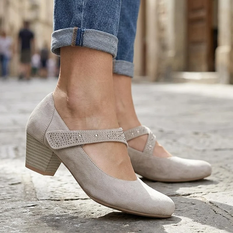 Wide fit Cone Heeled Mary Janes - PLAN40030 / 326 845 - Stone