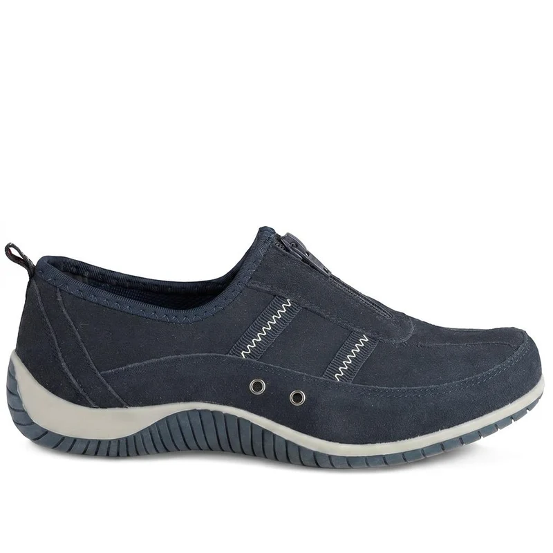 Memory Foam Leather Slip On Trainers - BRK43049 / 329 380 - Navy