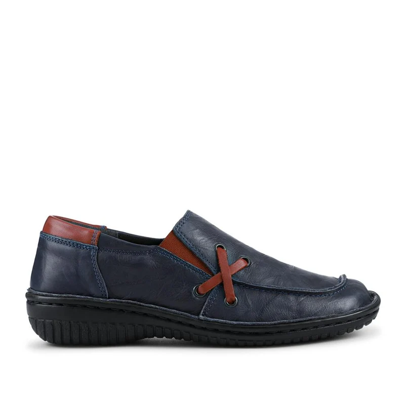 Loretta Leather Handmade Slip-On Loafers - HAK42014 / 328 517 - Navy Tan