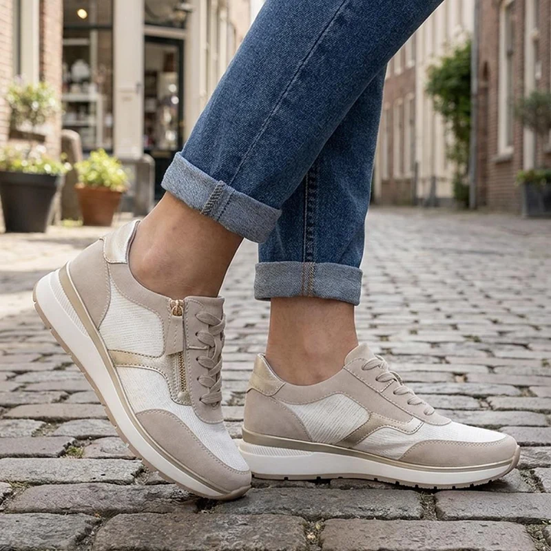 Chunky Zip & Lace Two Tone Trainers - WBINS43094 / 329 321 - Beige
