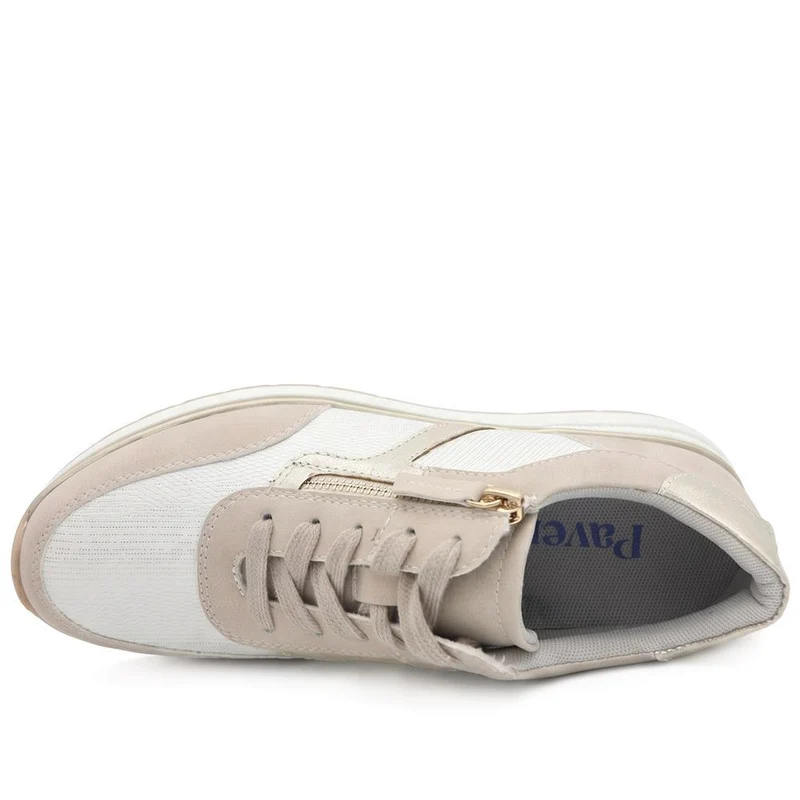 Chunky Zip & Lace Two Tone Trainers - WBINS43094 / 329 321 - Beige