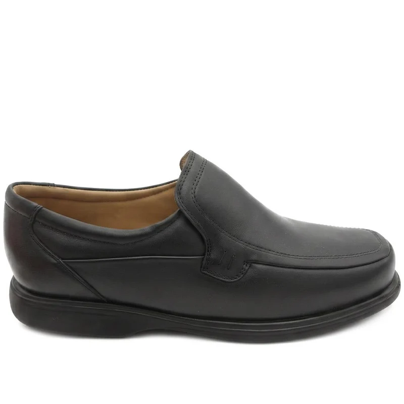 Wide Fit Smart Leather Slip On Shoes - MOEN43009 / 329 582 - Black