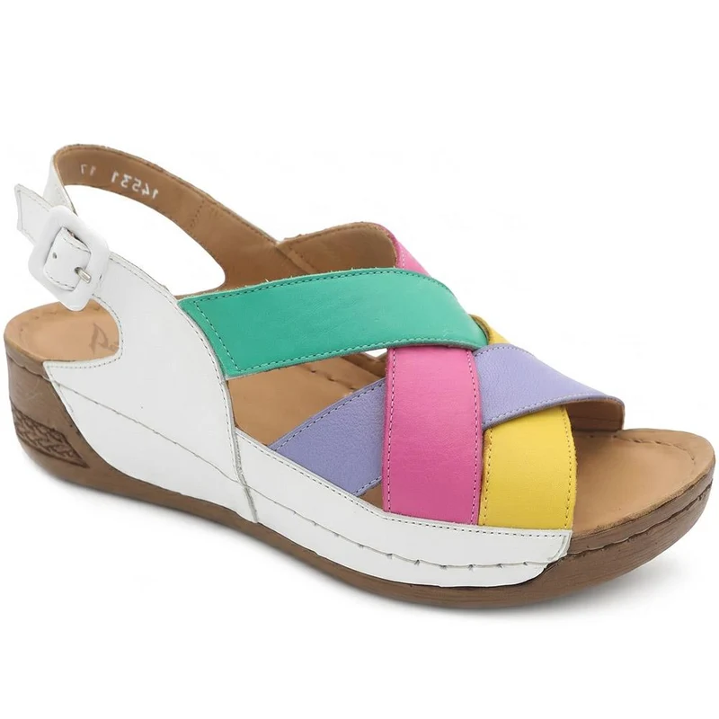 Strappy Buckled Leather Sandals - AS43004 / 329 759 - White Multi