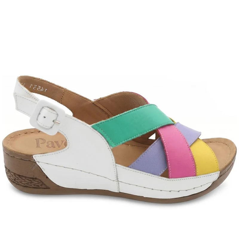 Strappy Buckled Leather Sandals - AS43004 / 329 759 - White Multi