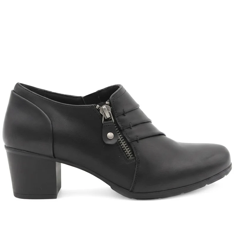 Zip Fasten Block Heel Ankle Boots - LAND44001 / 329 593 - Black
