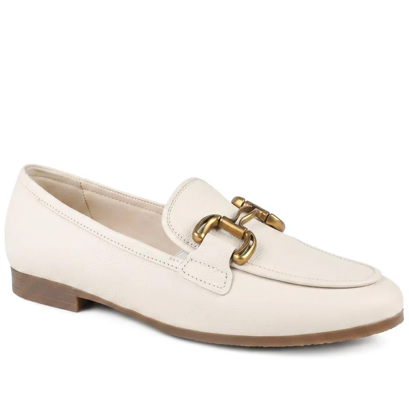 Gabor Wide Fit Leather Loafers With Chrome Snaffle - GABC44519 / 330 320 - White