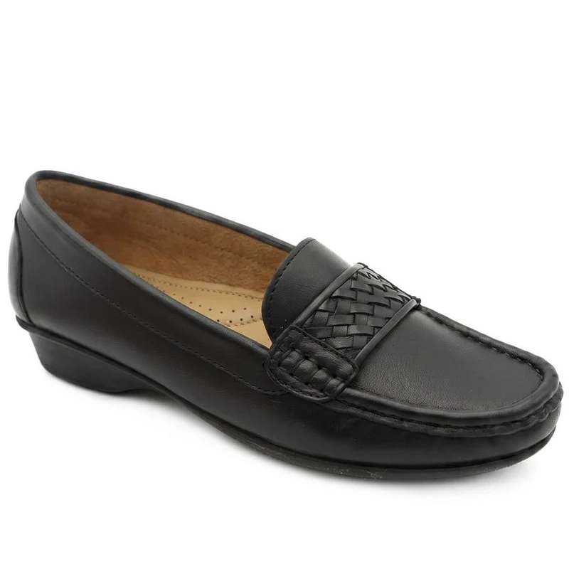 Leather Heeled Moccasins with Woven Detail - MOEN43008 / 329 561