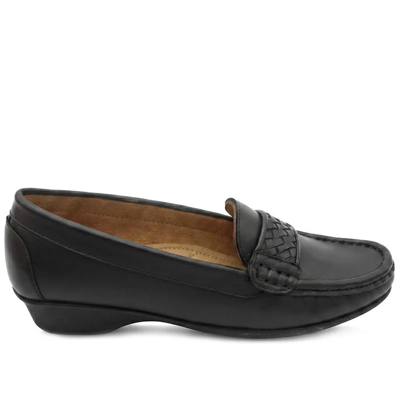 Leather Heeled Moccasins with Woven Detail - MOEN43008 / 329 561 - Black