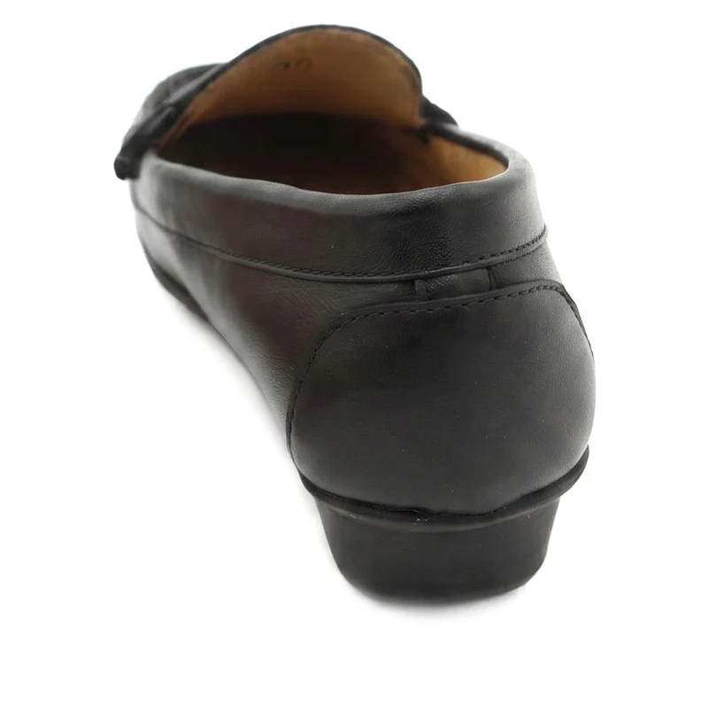 Leather Heeled Moccasins with Woven Detail - MOEN43008 / 329 561 - Black