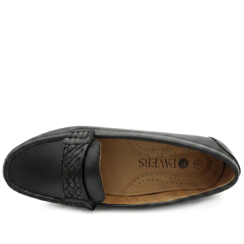 Leather Heeled Moccasins with Woven Detail - MOEN43008 / 329 561 - Black