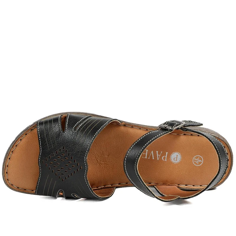 Leather Buckle Fasten Casual Sandals - LUCK43005 / 329 417 - Black