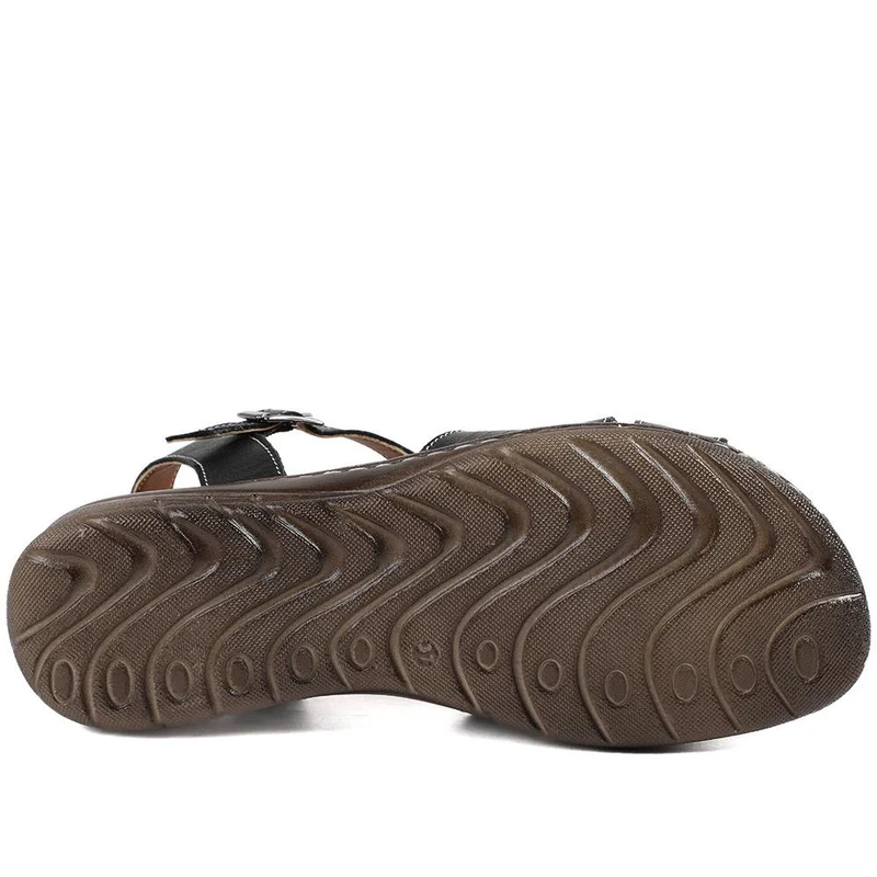 Leather Buckle Fasten Casual Sandals - LUCK43005 / 329 417 - Black