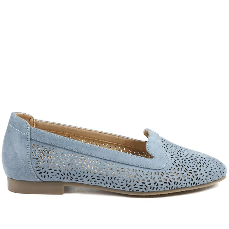 Wide Fit Laser Cut Slip On Shoes - WK43013 / 329 000 - Light Blue