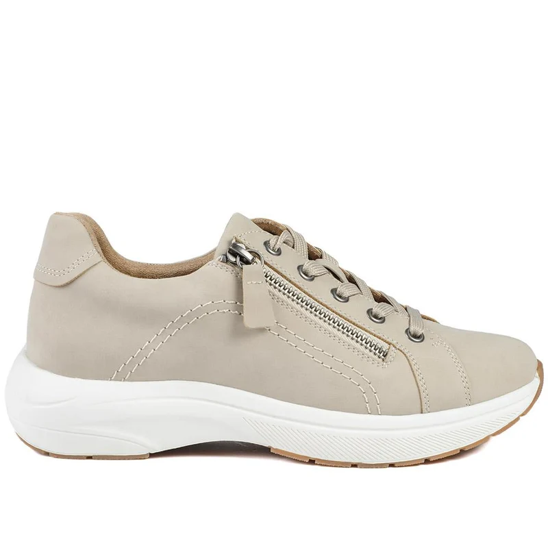 Wide Fit Lace Up Shoes with Functional Zip - WOIL43002 / 328 873 - Beige