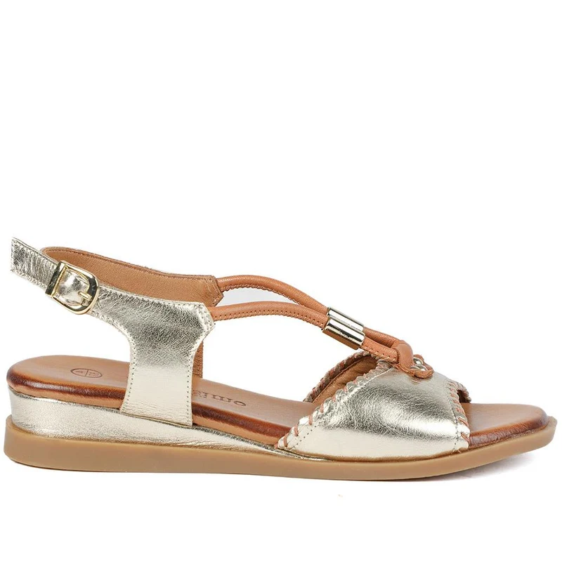 Leather Slingback Wedge Sandals - BELMETIN43016 / 329 294 - Gold