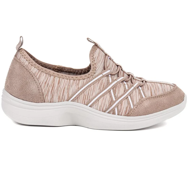 Extra Wide Bungee Lace Trainers - BIYANKA / 325 098 - Taupe Multi