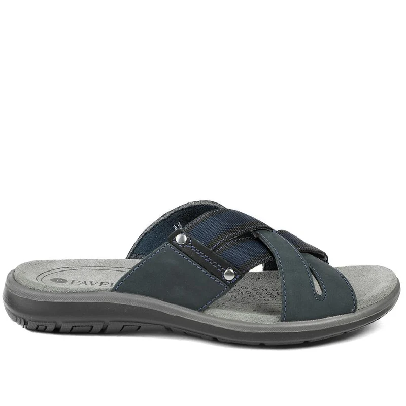 Leather Cross Strap Slip On Sandals - DDIN43010 / 329 105 - Navy