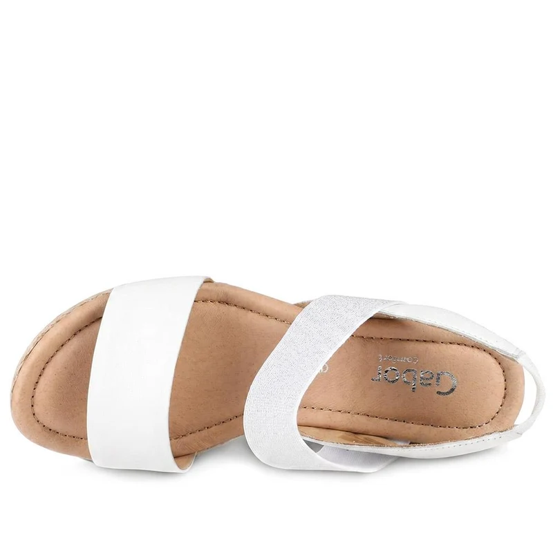 Gabor Wide Fit Leather Wedge Sandals - GABC44502 / 330 267 - White-Silver