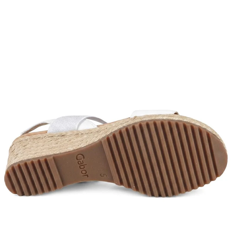 Gabor Wide Fit Leather Wedge Sandals - GABC44502 / 330 267 - White-Silver