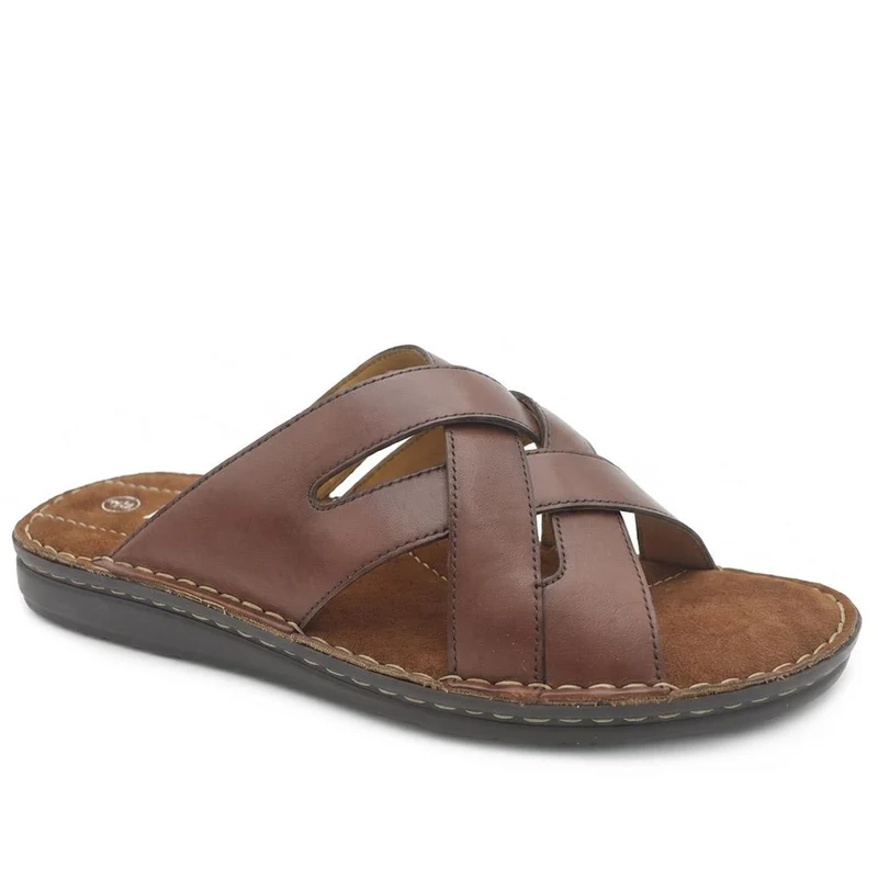 Leather Cushioned Slip On Sandals - FBFOO43002 / 329 502 - Brown