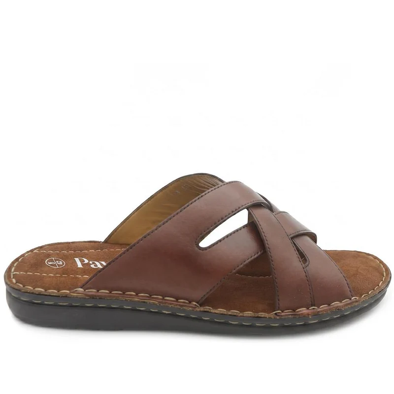 Leather Cushioned Slip On Sandals - FBFOO43002 / 329 502 - Brown