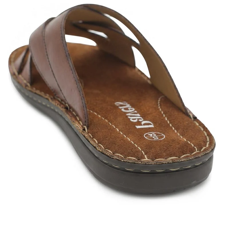 Leather Cushioned Slip On Sandals - FBFOO43002 / 329 502 - Brown