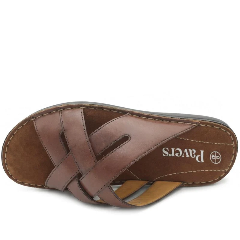 Leather Cushioned Slip On Sandals - FBFOO43002 / 329 502 - Brown