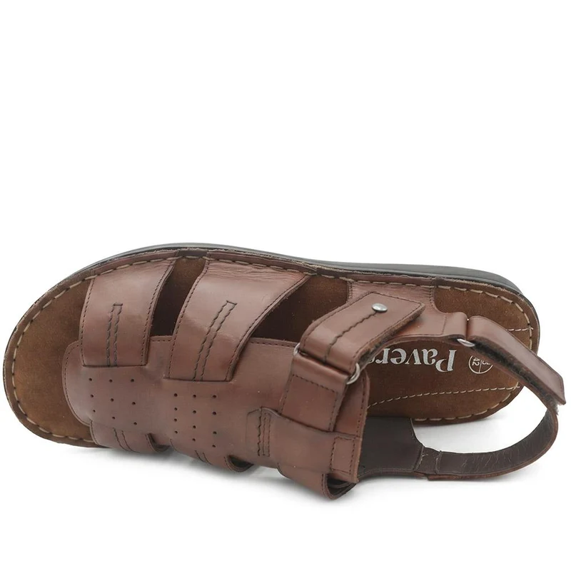 Leather Adjustable Fasten Fisherman Sandals - FBFOO43001 / 329 501 - Brown