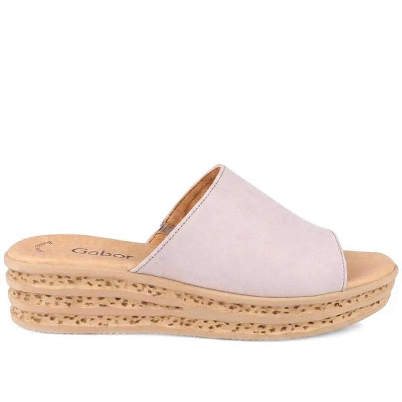 Gabor Leather Wedged Mule Sandals - GABC44507 / 330 262 - Taupe