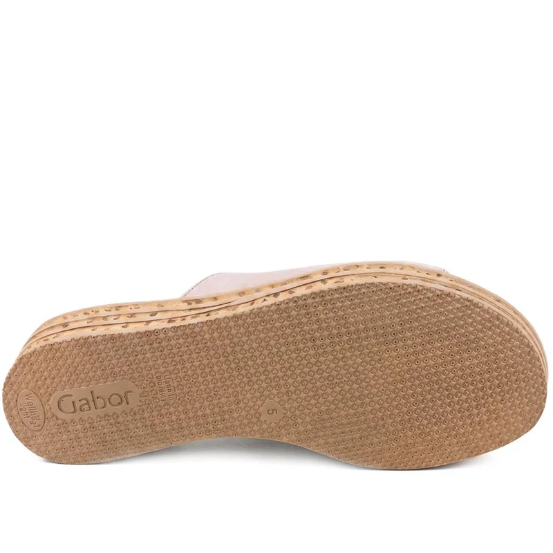 Gabor Leather Wedged Mule Sandals - GABC44507 / 330 262 - Taupe