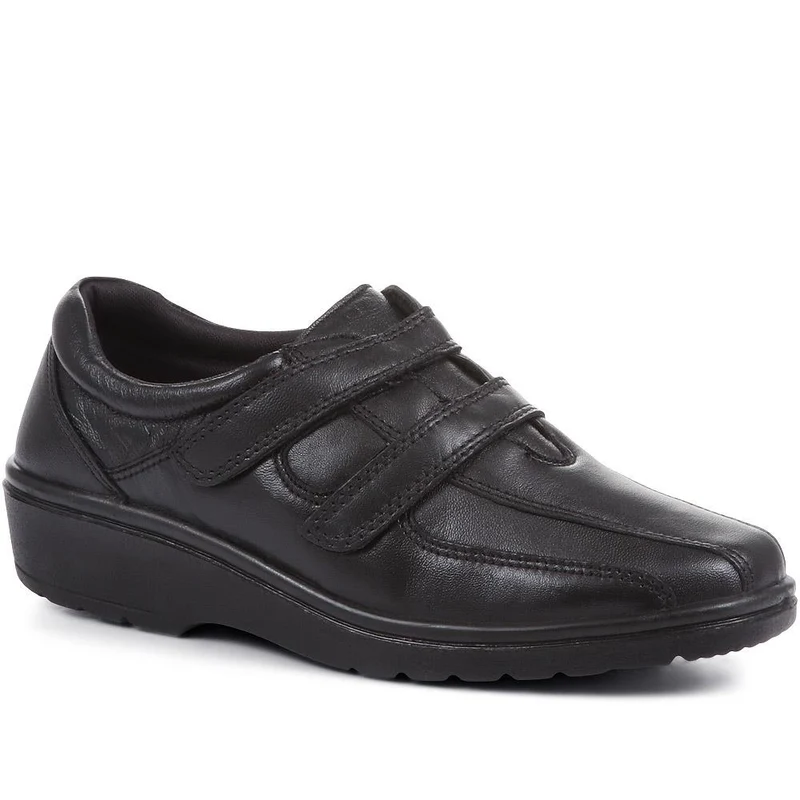 Wide Fit Leather Touch Fasten Shoes - HSRAJA2006 / 302 739