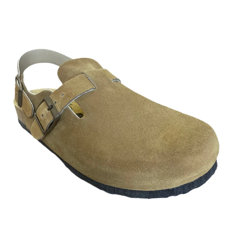 Plakton Damen-Pantolette Gibraltar aus Wildleder mit Doppelriemen - Toffee