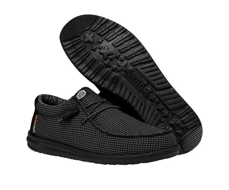 Hey Dude Wally Sport Mesh-Mokassin für Herren | Schwarz / Schwarz