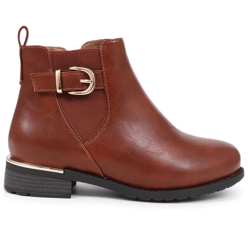 Extra-Wide Fit Buckle Detail Ankle Boots - WILLA / 324 177 - Brown