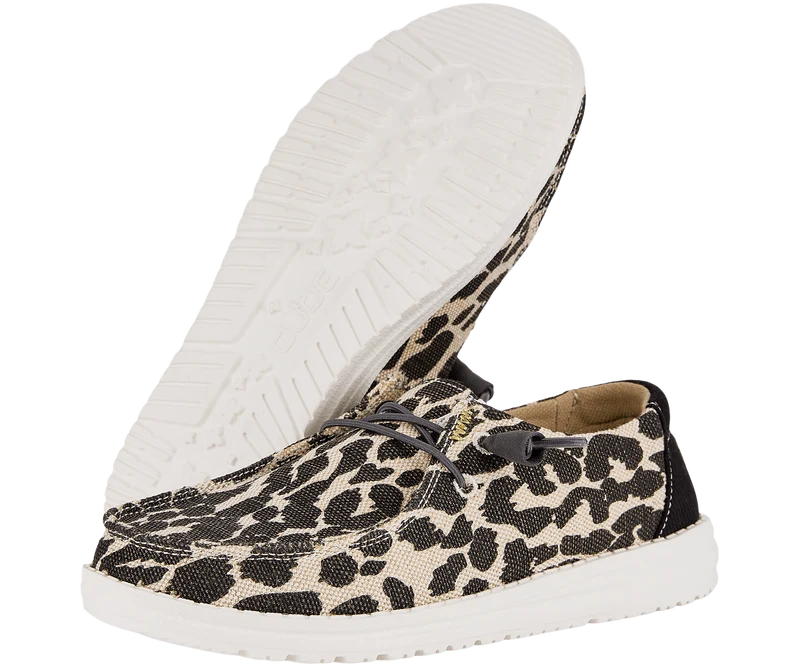 Hey Dude Damen-Mokassin „Wendy“ mit Leopardenmuster und Glitzer | Hellbraun