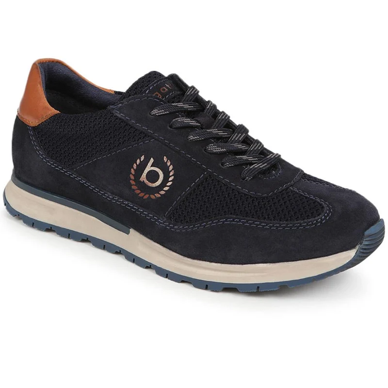 Leather Lace-Up Trainers - BUG40500 / 325 614 - Navy Suede