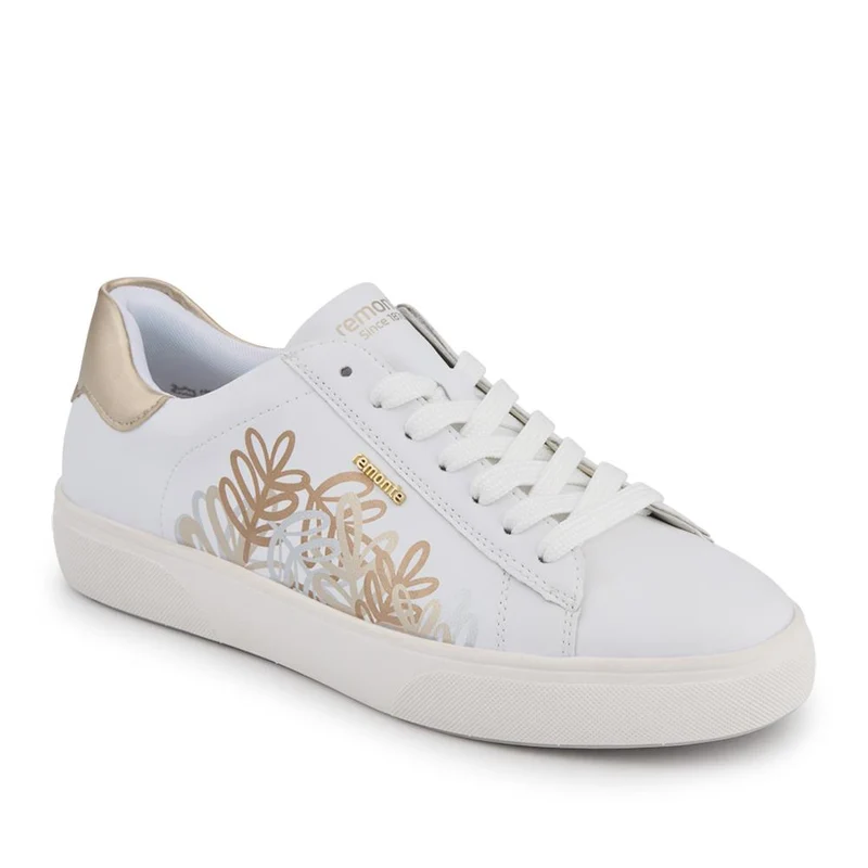 Leather Floral Patterned Trainers - DRS41504 / 326 858 - White Metallic