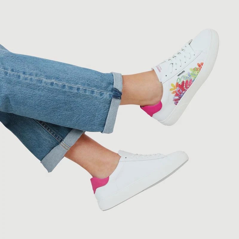 Leather Floral Patterned Trainers - DRS41504 / 326 858 - White Multi