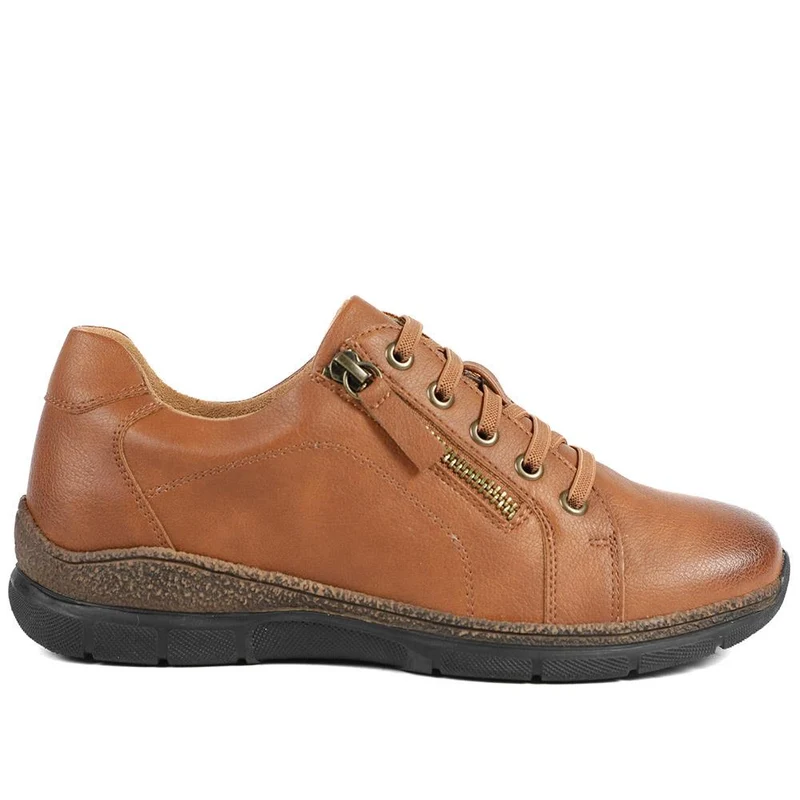 Wide Fit Casual Bungee Lace Shoes - WOIL41042 / 326 927 - Tan