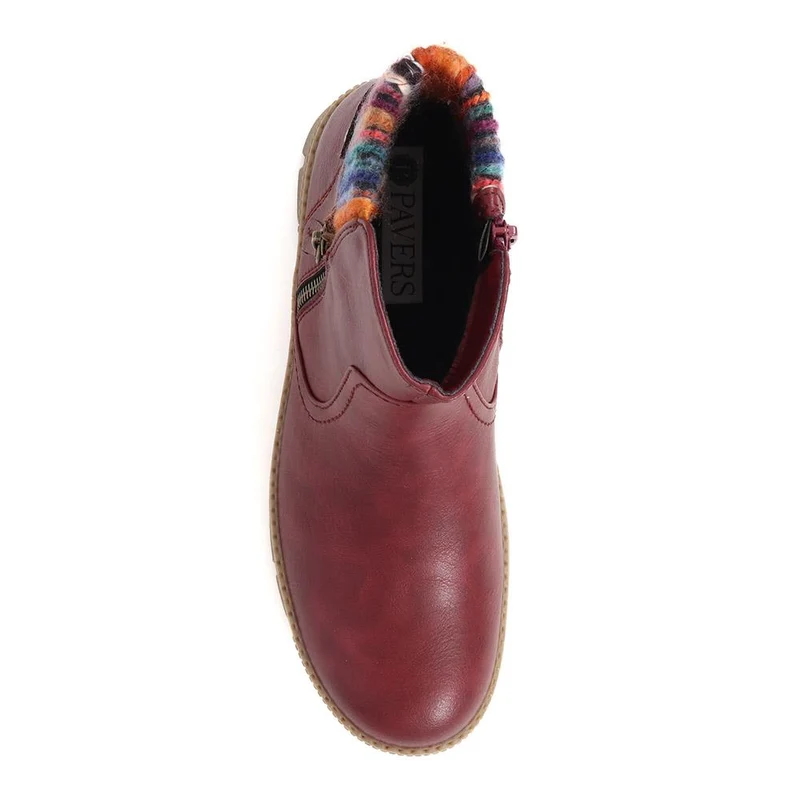 Knitted Cuff Ankle Boots - WBINS40169 / 326 116 - Burgundy
