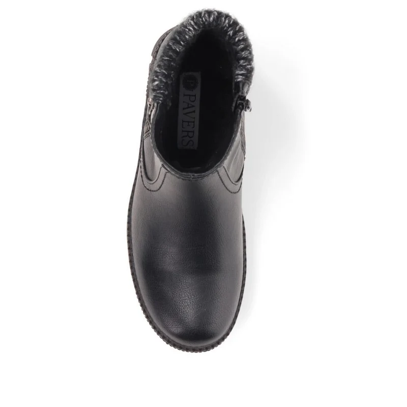 Knitted Cuff Ankle Boots - WBINS40169 / 326 116 - Black