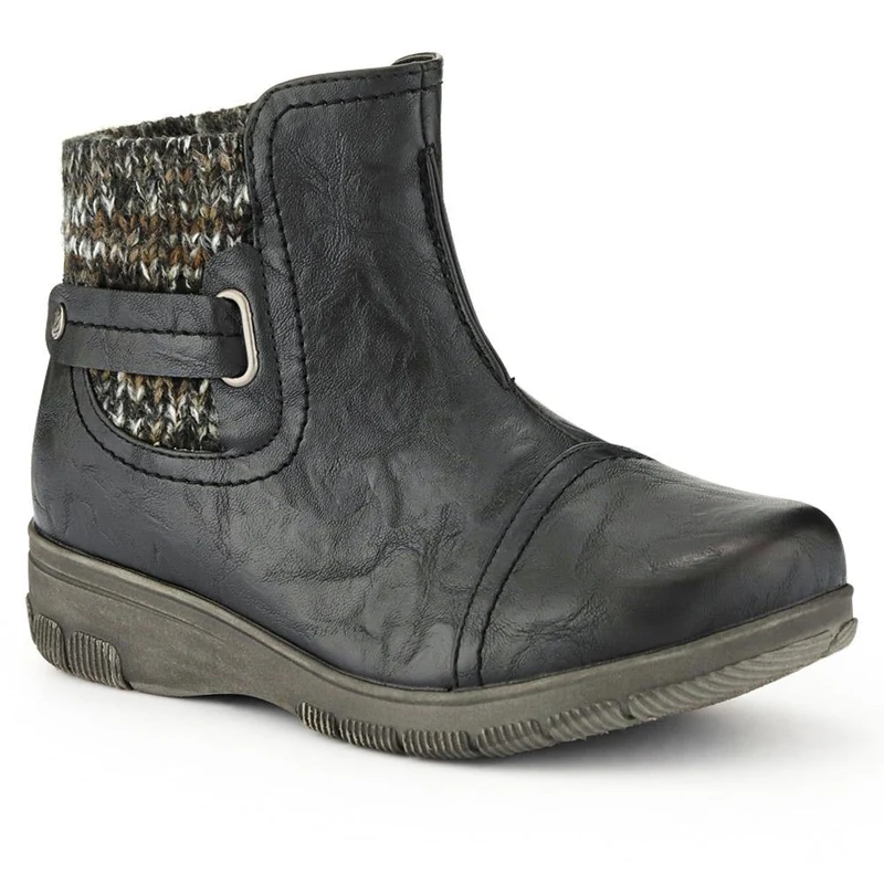 Extra-Wide Knitted Cuff Ankle Boots - CLARISA / 326 581 - Black