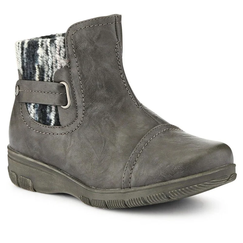 Extra-Wide Knitted Cuff Ankle Boots - CLARISA / 326 581 - Grey